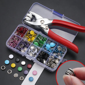 200 Set Snap Buttons Kit Metal Sewing with Press Button Gripper Stainless Steel No-Sew Thickened Snap Fasteners Press Studs Pliers Tool for Jeans Fabric Clothing DIY Craft Shirts